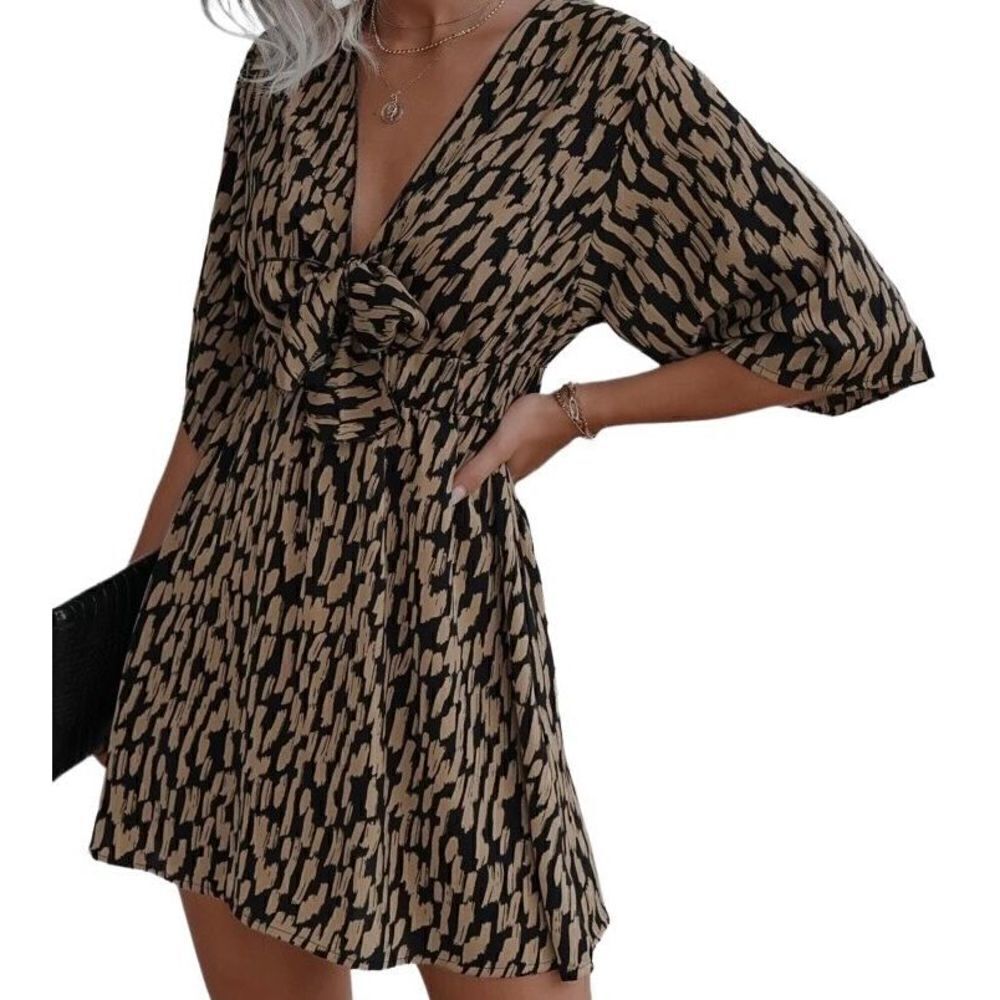 Gold Stripe Front Tie Mini Dress Sz 6